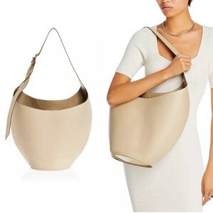 NWT Cult Gaia Odette Tote Bag in Mushroom Beige Leather Adjustable Strap